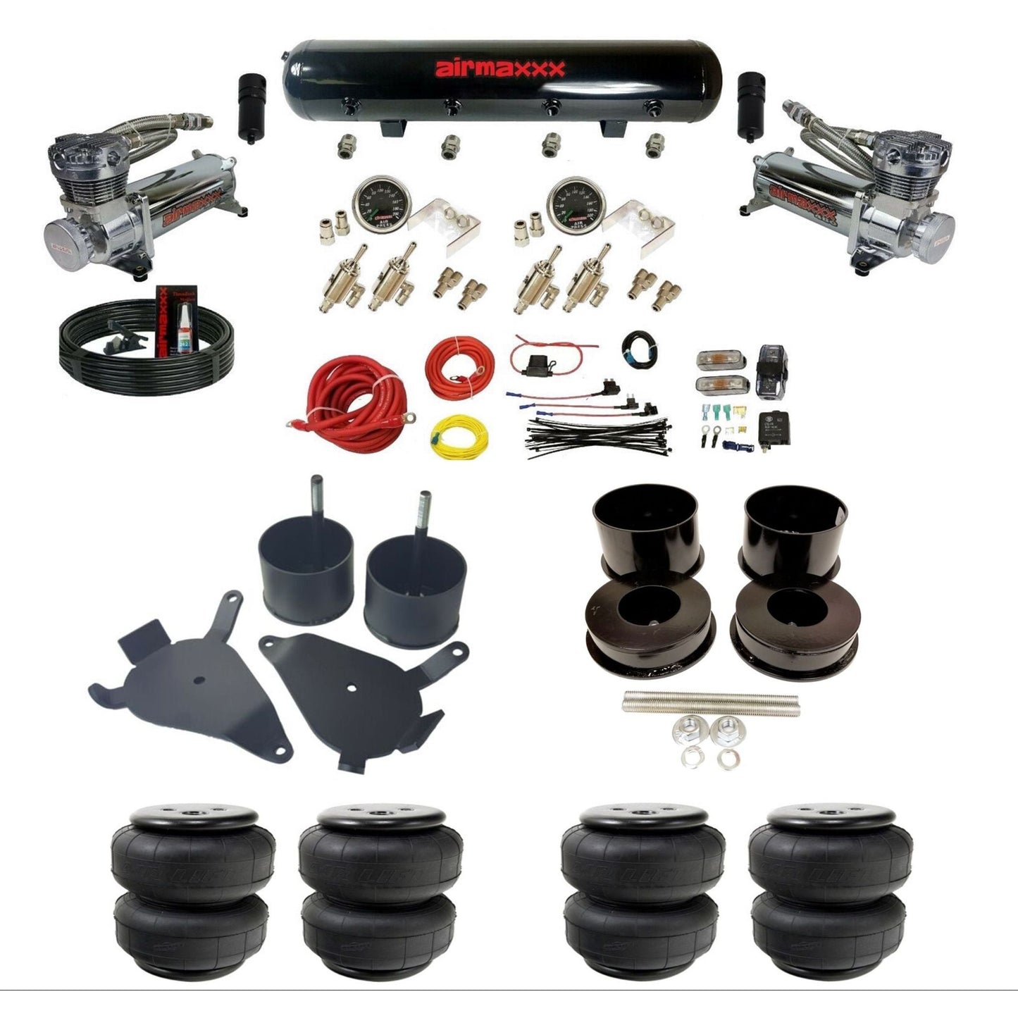 airmaxxx manual 3/8" air suspension kit chrome 480 steel tank Air Lift bags for 1978-88 GM G-Body K-GBODY-480C2-59S-4TOG2GA2B-WK-HFD25