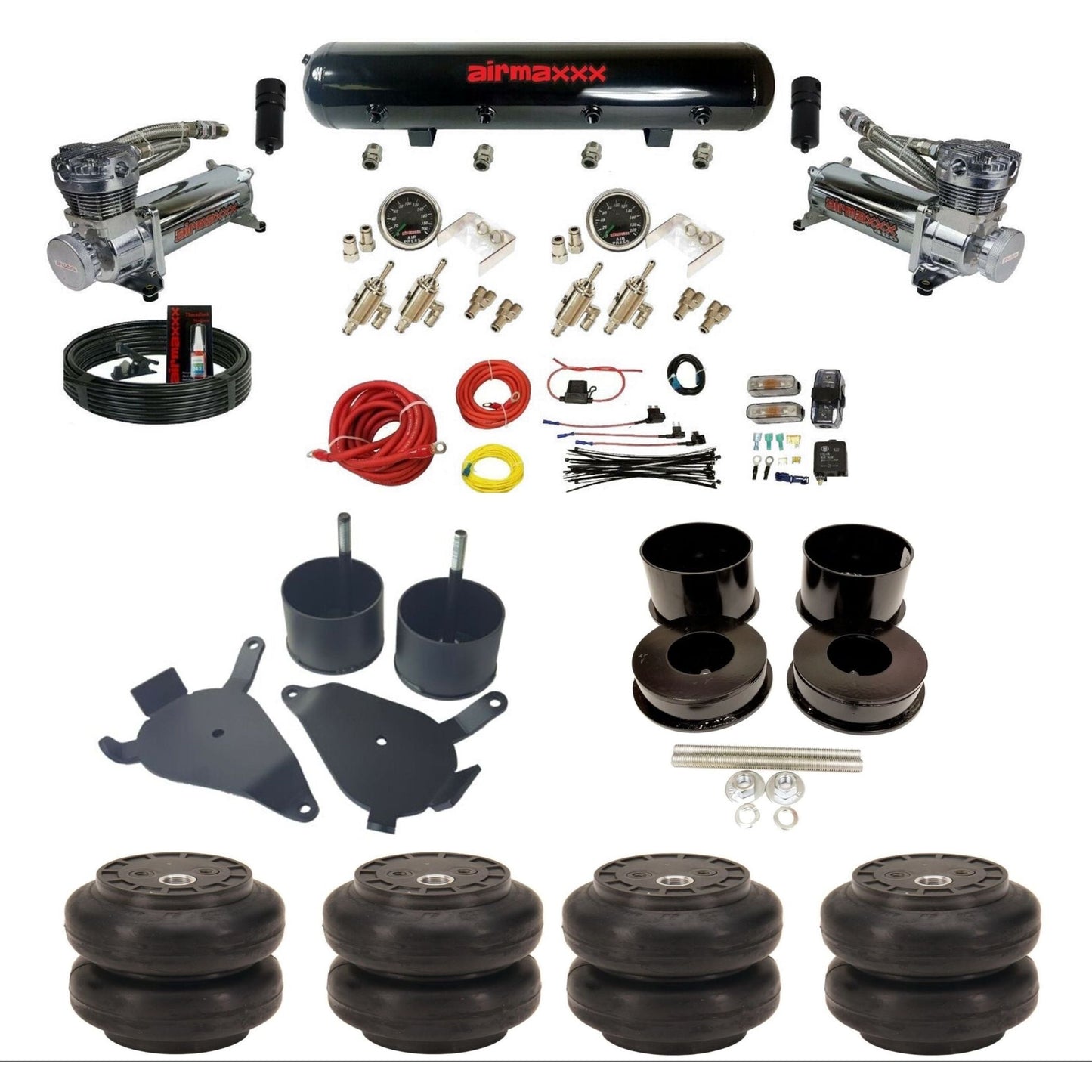 airmaxxx manual 3/8" air suspension kit chrome 480 steel tank Slam bags for 1978-88 GM G-Body K-GBODY-480C2-59S-4TOG2GA2B-WK-HFSS6