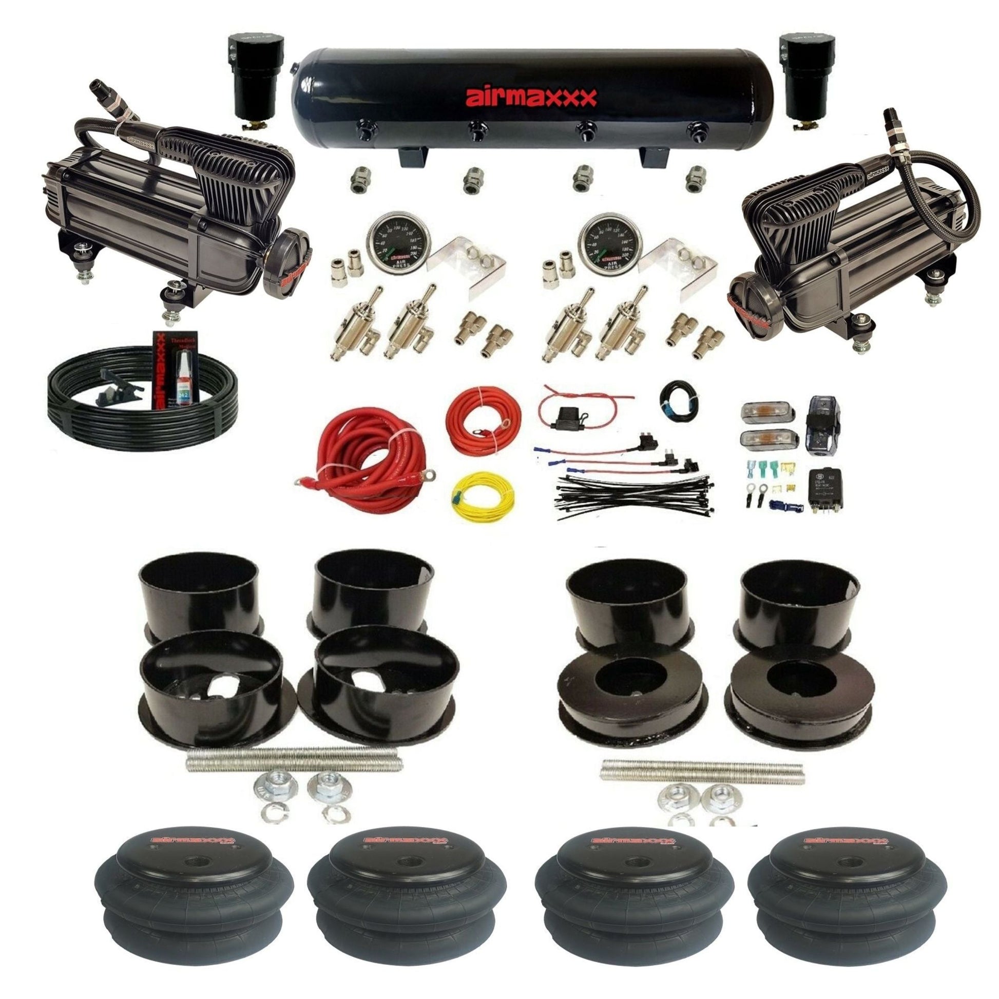 airmaxxx manual 3/8" suspension kit X-series compressors Steel air tank 2600 bags for 1971-96 GM B-Body KBBDY-XB2-59S-4TOG2GA2B-WK-HF