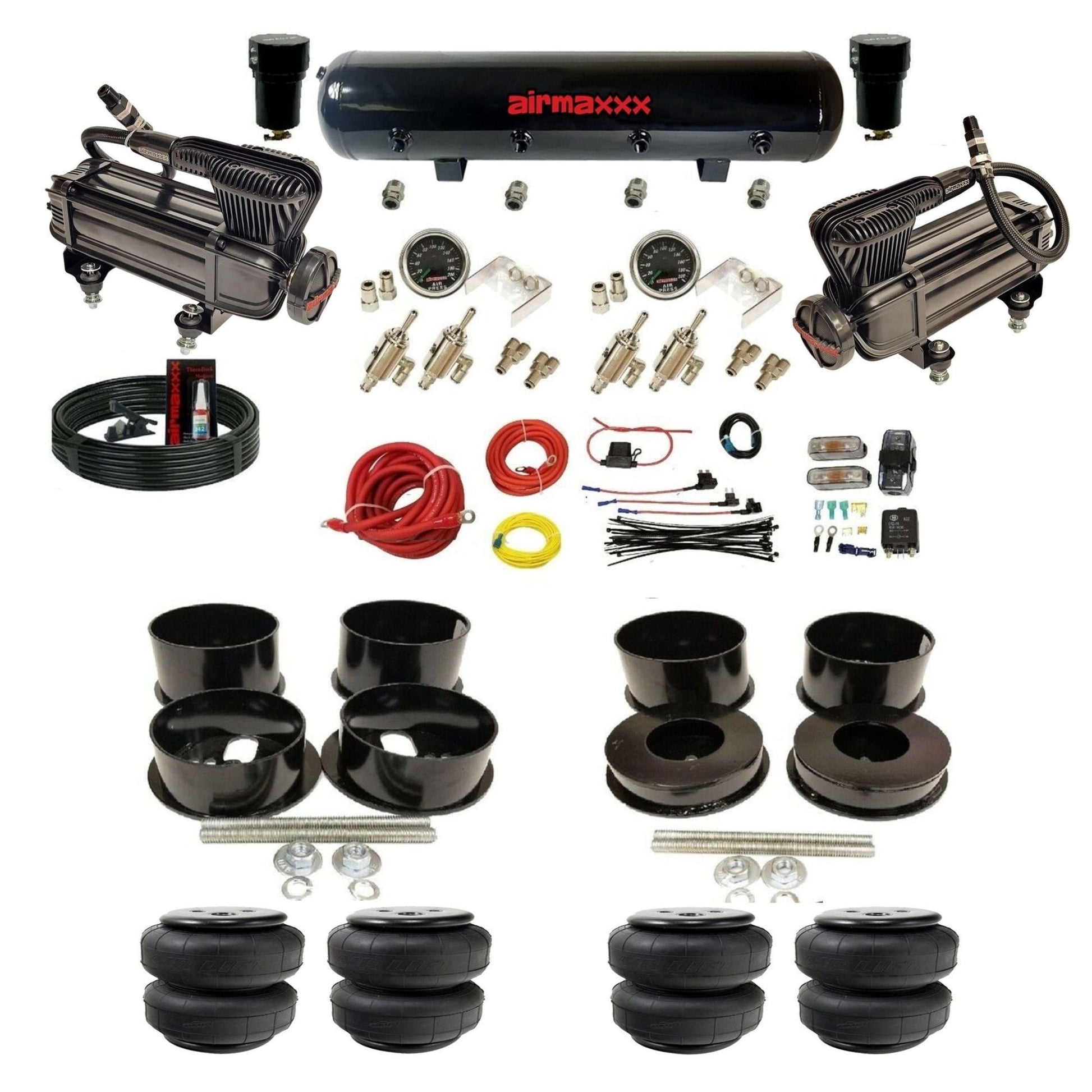 airmaxxx manual 3/8" suspension kit X-series compressors Steel air tank Air Lift bags for 1971-96 GM B-Body KBBDY-XB2-59S-4TOG2GA2B-WK-HFD25