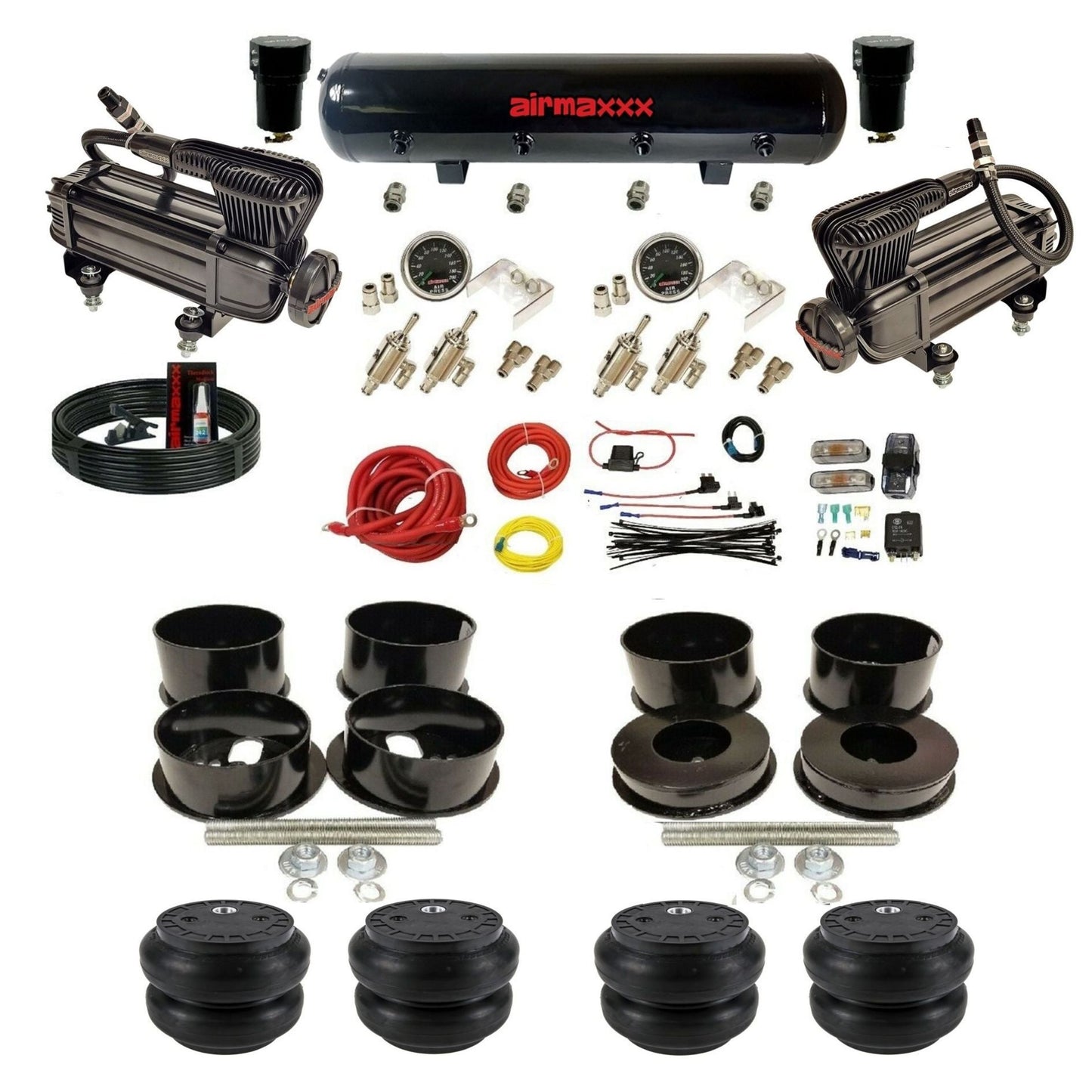 airmaxxx manual 3/8" suspension kit X-series compressors Steel air tank Slam bags for 1971-96 GM B-Body KBBDY-XB2-59S-4TOG2GA2B-WK-HFSS7