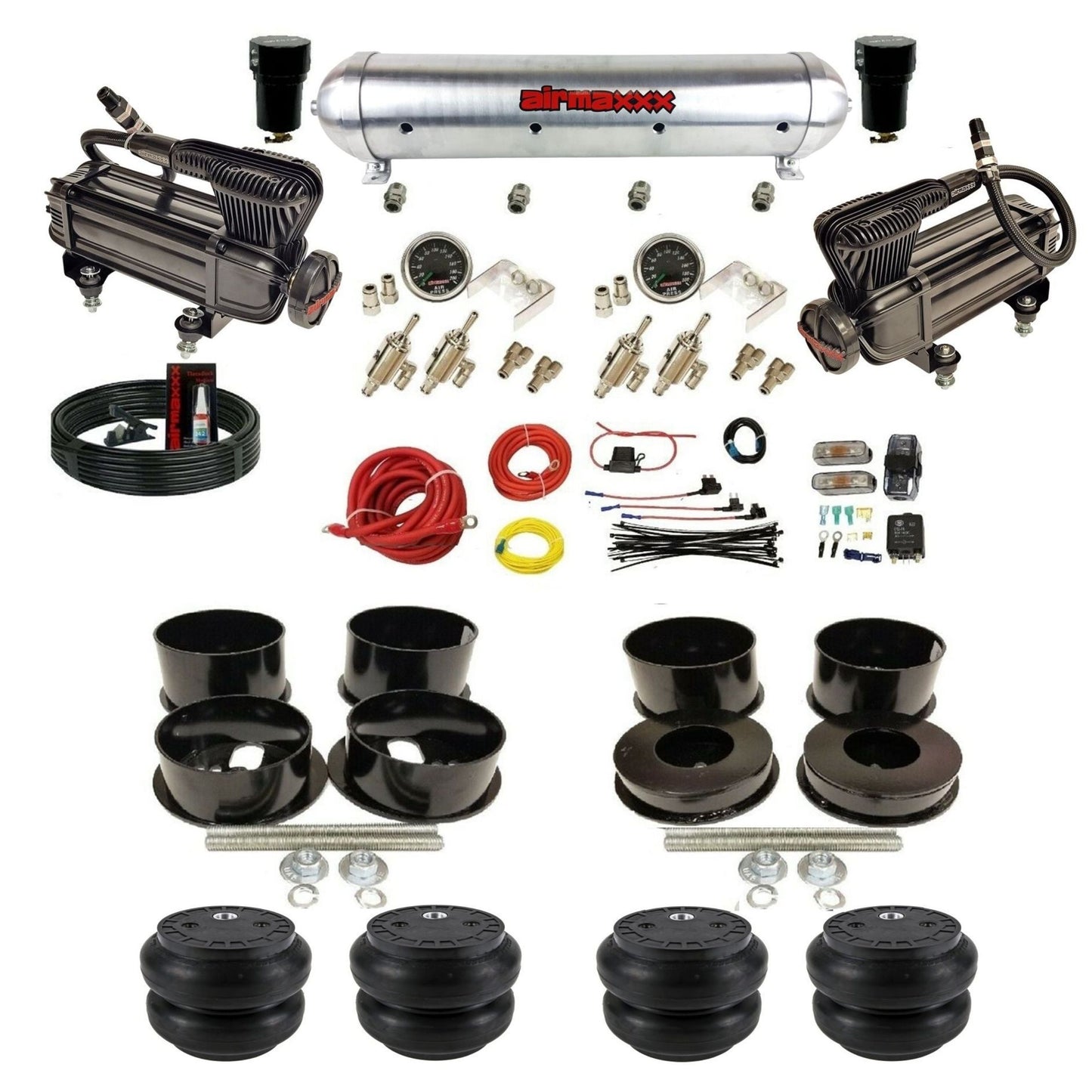airmaxxx manual 3/8" suspension kit X-series compressors raw aluminum  air tank Slam bags for 1971-96 GM B-Body KBBDY-XB2-59ARW-4TOG2GA2B-WK-HFSS7