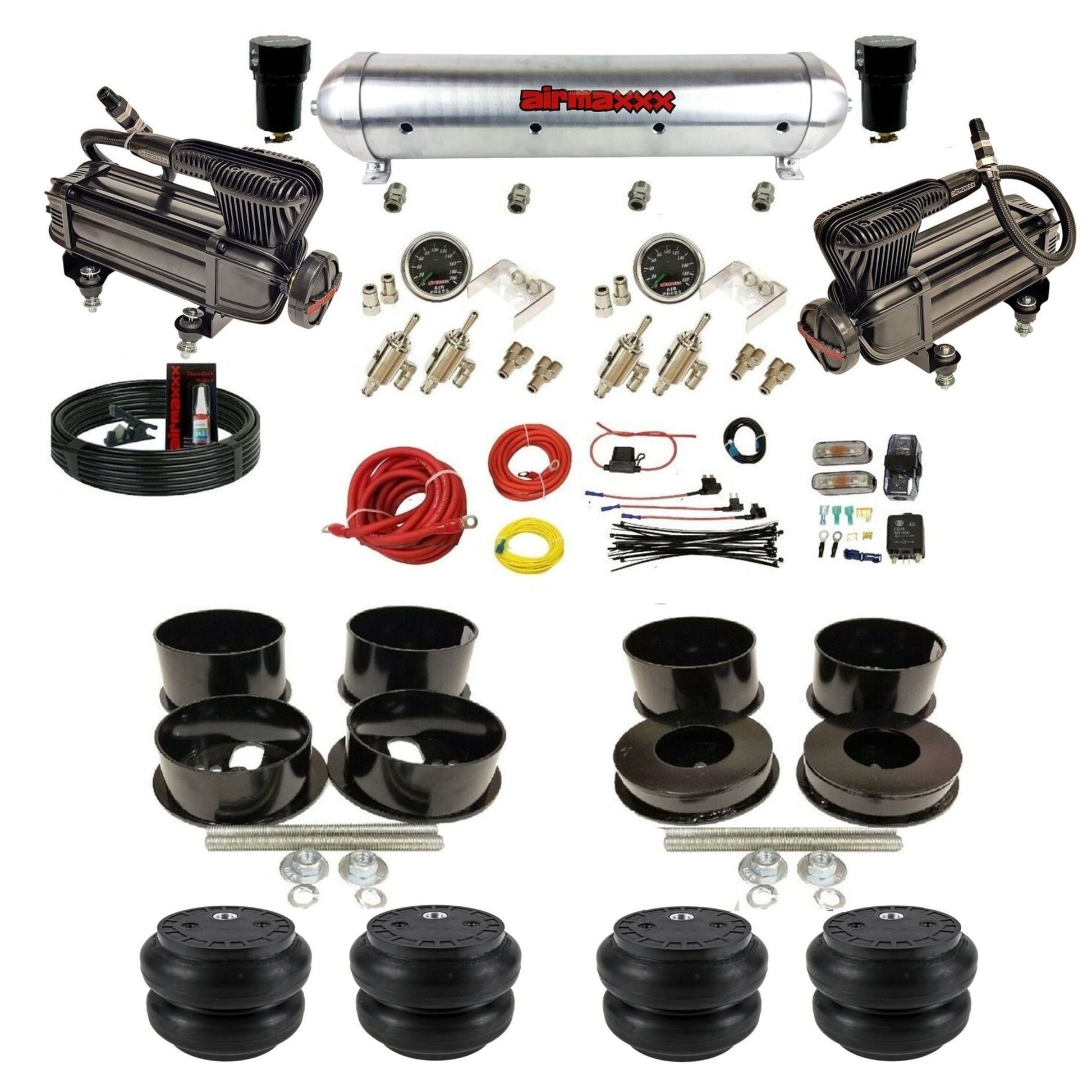 airmaxxx manual 3/8" suspension kit X-series compressors raw aluminum  air tank Slam bags for 1971-96 GM B-Body KBBDY-XB2-59ARW-4TOG2GA2B-WK-HFSS7