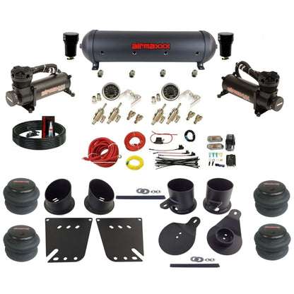 airmaxxx manual air ride kit 480 black air compressors aluminum tank toggle switches 2600 bags and brackets fits 1958-64 Impala KIMP58-480B2-59ABK-4TOG2GA2B-WK-HF