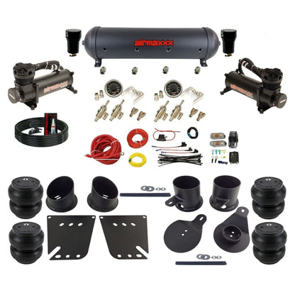 airmaxxx manual air ride kit 480 black air compressors aluminum tank toggle switches Slam bags and brackets fits 1958-64 Impala KIMP58-480B2-59ABK-4TOG2GA2B-WK-HFSS7