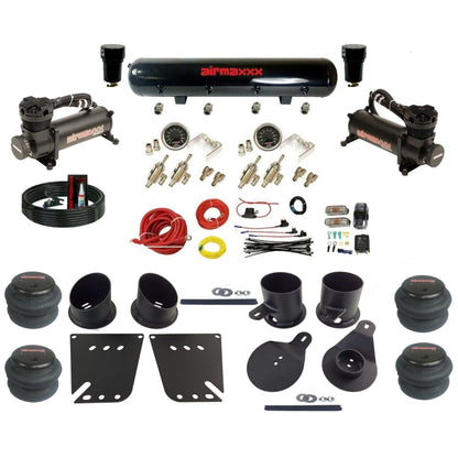 airmaxxx manual air ride kit 480 black air compressors steel tank toggle switches 2600 bags and brackets fits 1958-64 Impala KIMP58-480B2-59S-4TOG2GA2B-WK-HF