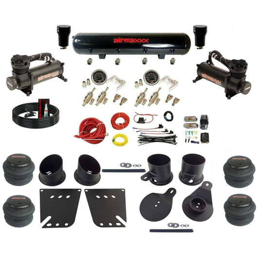 airmaxxx manual air ride kit 480 black air compressors steel tank toggle switches 2600 bags and brackets fits 1958-64 Impala KIMP58-480B2-59S-4TOG2GA2B-WK-HF