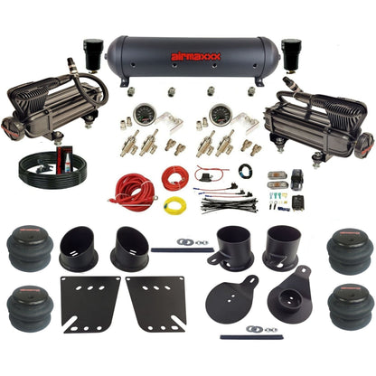 airmaxxx manual air ride kit x-series black air compressors aluminum tank toggle switches 2600 bags and brackets fits 1958-64 Impala KIMP58-XB2-59ABK-4TOG2GA2B-WK-HF