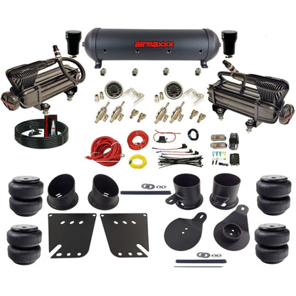airmaxxx manual air ride kit x-series black air compressors aluminum tank toggle switches Air Lift bags and brackets fits 1958-64 Impala KIMP58-XB2-59ABK-4TOG2GA2B-WK-HFD25