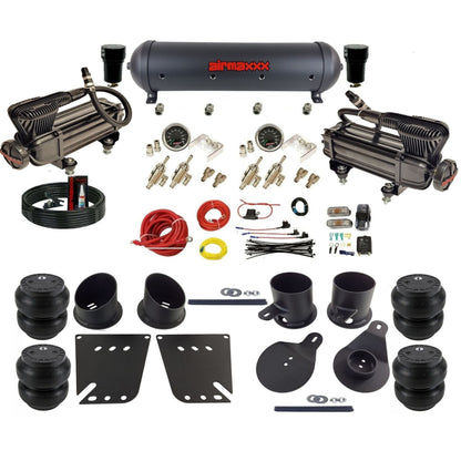 airmaxxx manual air ride kit x-series black air compressors aluminum tank toggle switches Slam bags and brackets fits 1958-64 Impala KIMP58-XB2-59ABK-4TOG2GA2B-WK-HFSS7