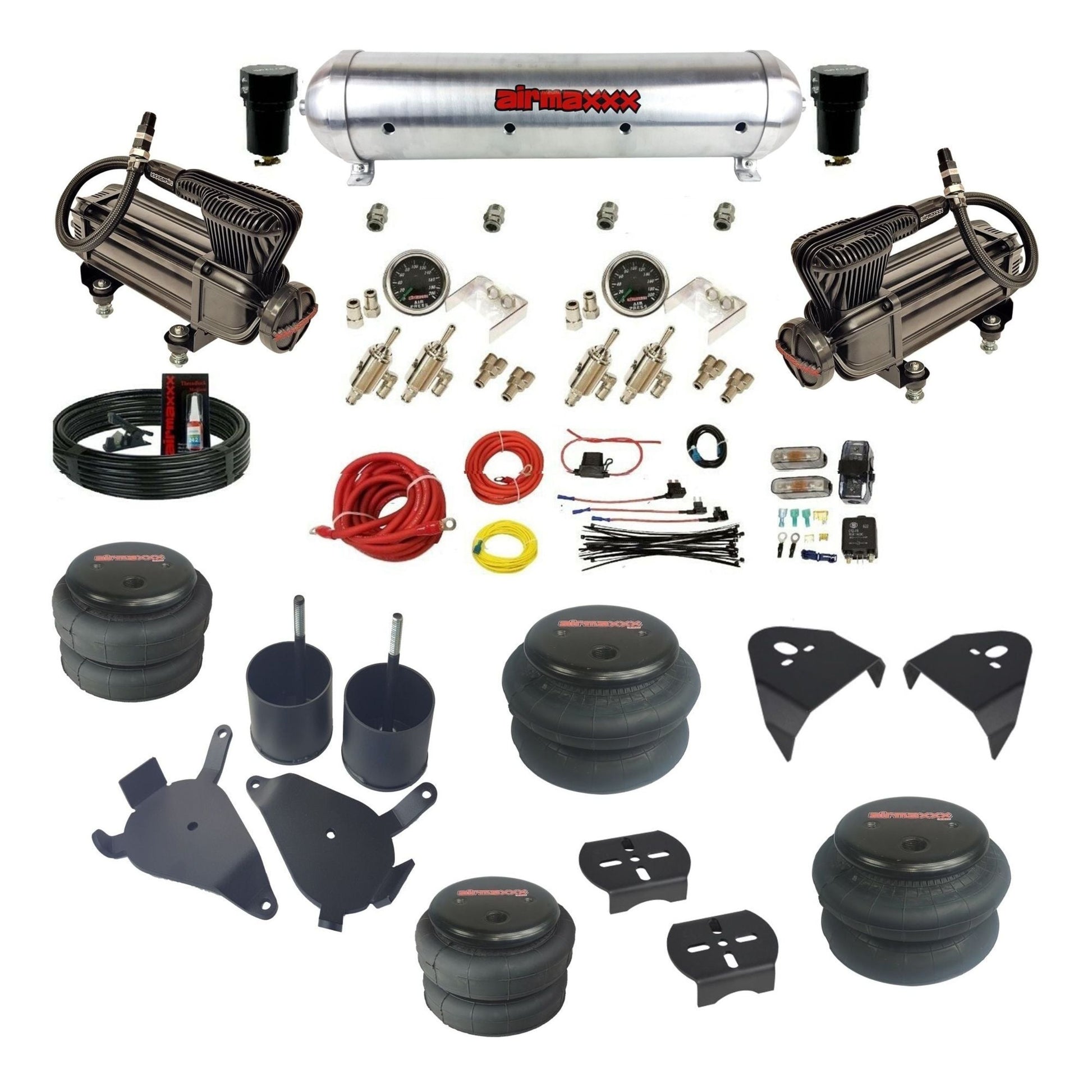 airmaxxx manual air suspension kit X-series compressors Raw aluminum air tank 2600 bags fits 1982-05 Chevy S10/S15/Sonoma KS10-XB2-59ARW-4TOG2GA2B-WK-HF