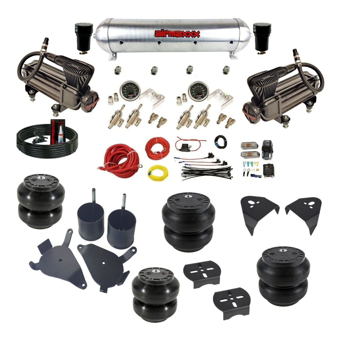 airmaxxx manual air suspension kit X-series compressors Raw aluminum air tank Slam bags fits 1982-05 Chevy S10/S15/Sonoma KS10-XB2-59ARW-4TOG2GA2B-WK-HFSS6SS7