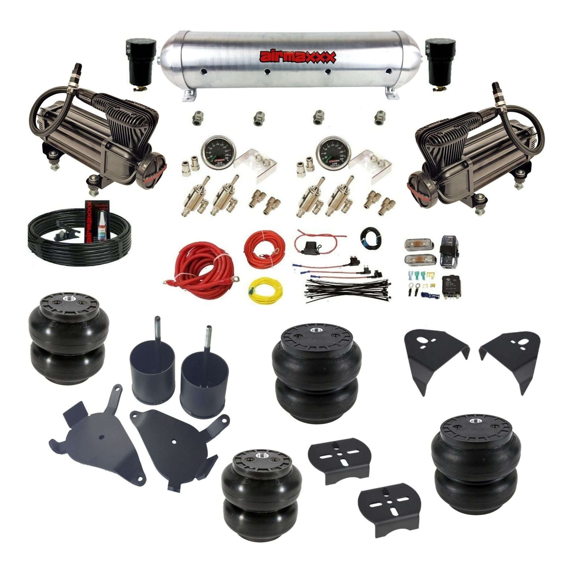 airmaxxx manual air suspension kit X-series compressors Raw aluminum air tank Slam bags fits 1982-05 Chevy S10/S15/Sonoma KS10-XB2-59ARW-4TOG2GA2B-WK-HFSS6SS7