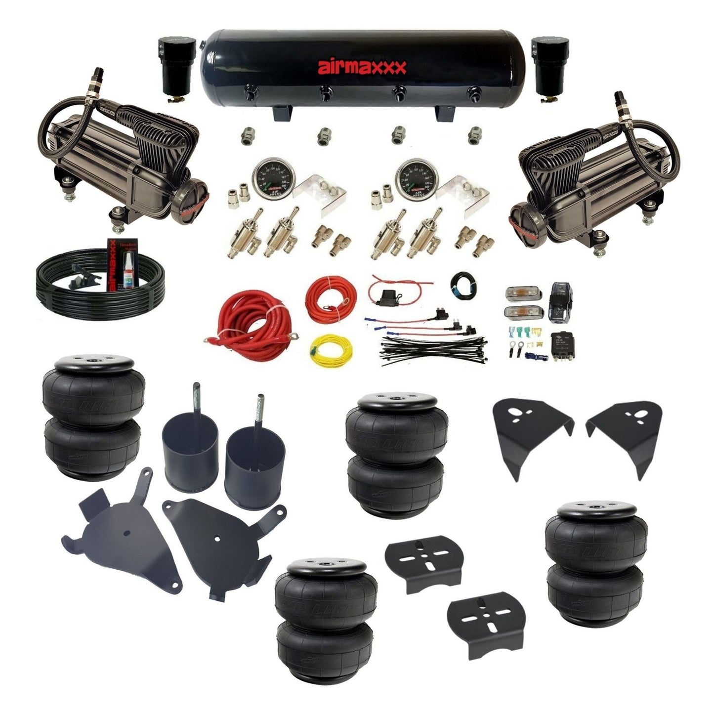 airmaxxx manual air suspension kit X-series compressors Steel air tank Air Lift bags fits 1982-05 Chevy S10/S15/Sonoma KS10-XB2-59S-4TOG2GA2B-WK-HFD25