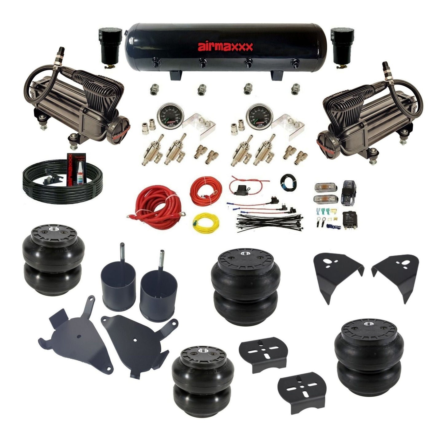 airmaxxx manual air suspension kit X-series compressors Steel air tank Slam bags fits 1982-05 Chevy S10/S15/Sonoma KS10-XB2-59S-4TOG2GA2B-WK-HFSS6SS7