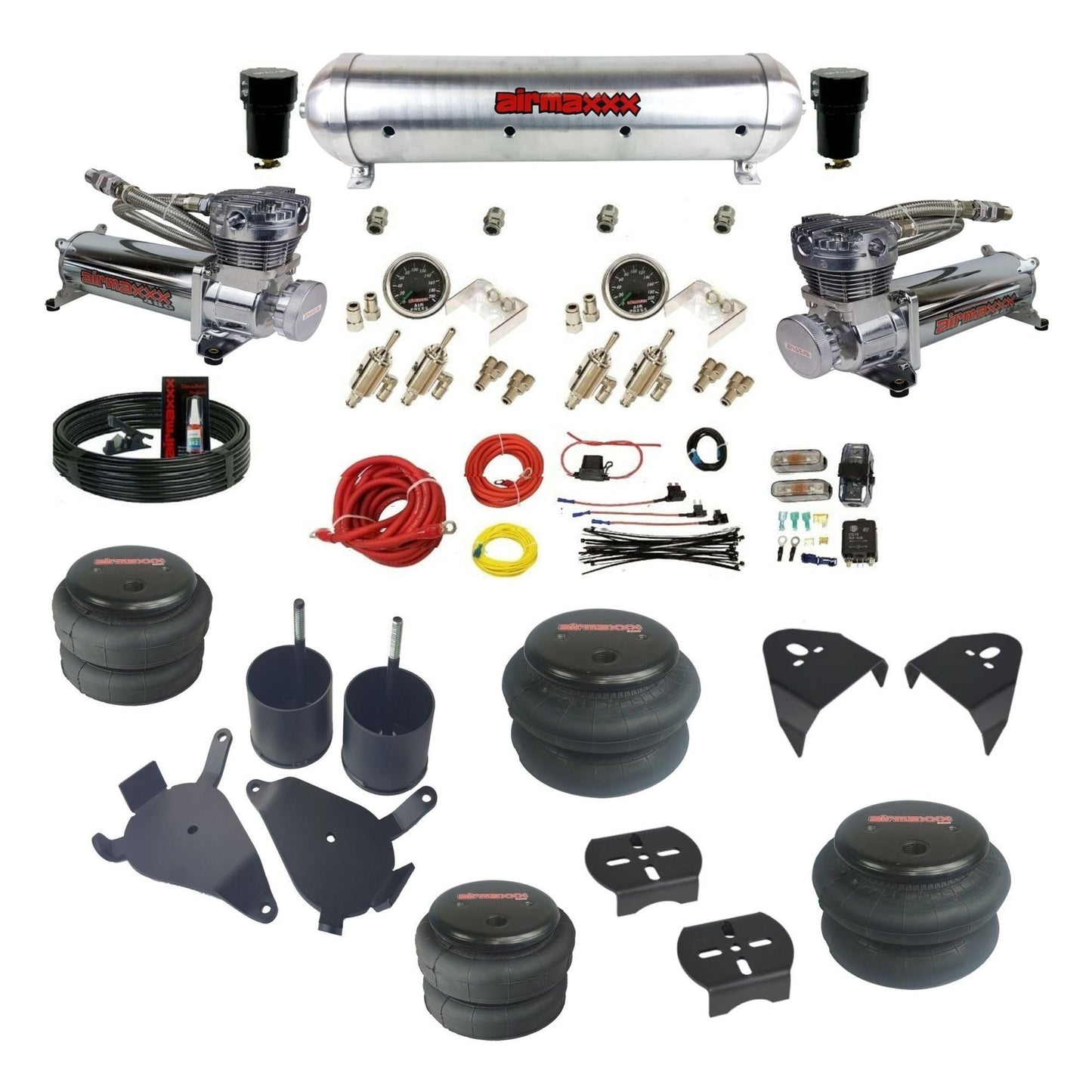 airmaxxx manual air suspension kit chrome 480 compressors Raw aluminum air tank 2600 bags fits 1982-05 Chevy S10/S15/Sonoma KS10-480C2-59ARW-4TOG2GA2B-WK-HF