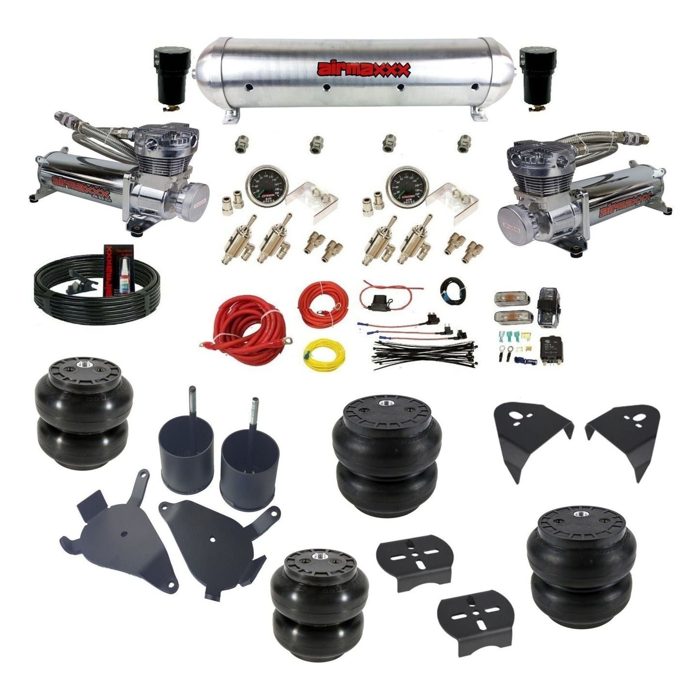 airmaxxx manual air suspension kit chrome 480 compressors Raw aluminum air tank Slam bags fits 1982-05 Chevy S10/S15/Sonoma KS10-480C2-59ARW-4TOG2GA2B-WK-HFSS6SS7