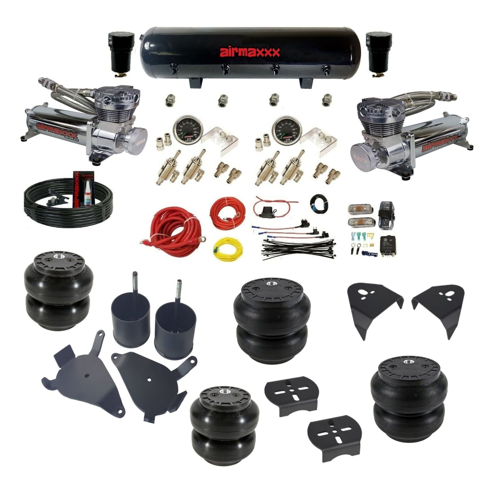 airmaxxx manual air suspension kit chrome 480 compressors steel air tank Slam bags fits 1982-05 Chevy S10/S15/Sonoma KS10-480C2-59S-4TOG2GA2B-WK-HFSS6SS7