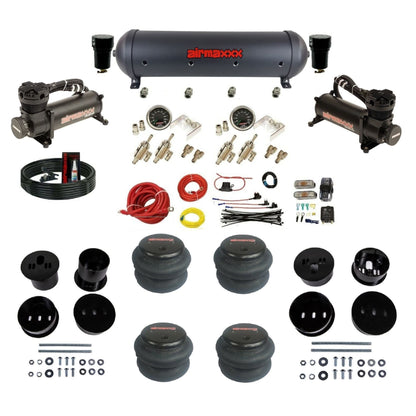 airmaxxx manual kit w/480 black air compressors black aluminum air tank & 2600 bags w/brackets for 1958-60 Cadi KCAD58-480B2-59ABK-4TOG2GA2B-WK-HF