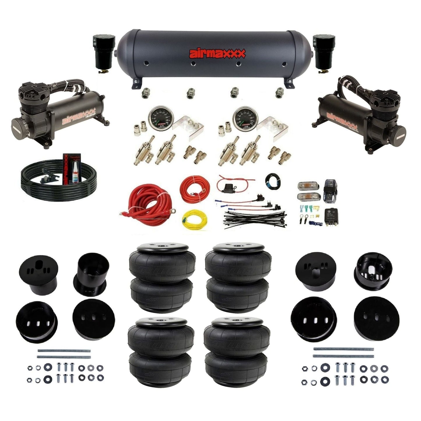 airmaxxx manual kit w/480 black air compressors black aluminum air tank & Air Lift bags w/brackets for 1958-60 Cadi KCAD58-480B2-59ABK-4TOG2GA2B-WK-HFD25