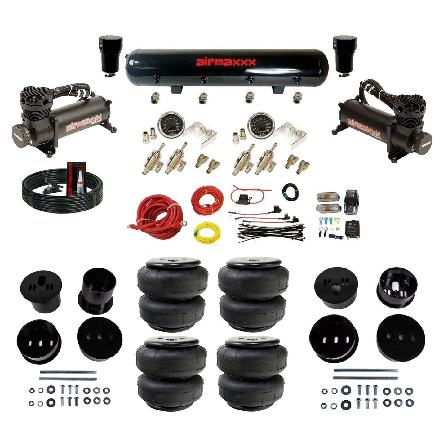 airmaxxx manual kit w/480 black air compressors black steel air tank & Air Lift bags w/brackets for 1958-60 Cadi KCAD58-480B2-59S-4TOG2GA2B-WK-HFD25