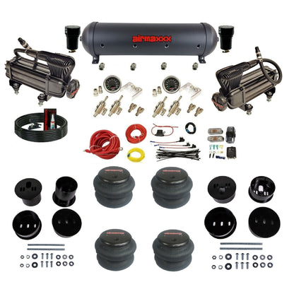 airmaxxx manual kit w/x-series air compressors black aluminum air tank & 2600 bags w/brackets for 1958-60 Cadi KCAD58-XB2-59ABK-4TOG2GA2B-WK-HF
