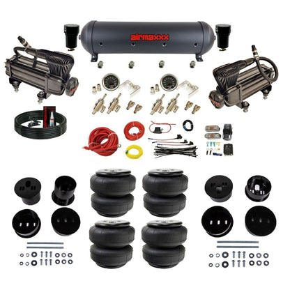 airmaxxx manual kit w/x-series air compressors black aluminum air tank & Air Lift bags w/brackets for 1958-60 Cadi KCAD58-XB2-59ABK-4TOG2GA2B-WK-HFD25