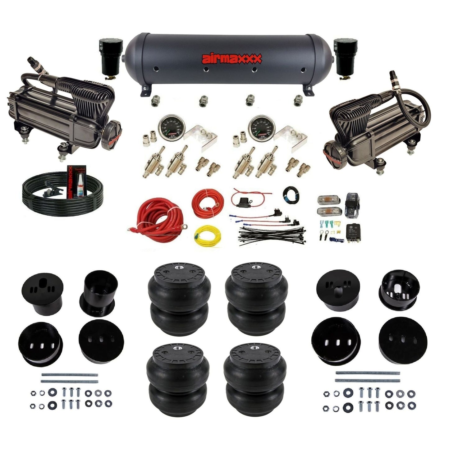 airmaxxx manual kit w/x-series air compressors black aluminum air tank & Slam bags w/brackets for 1958-60 Cadi KCAD58-XB2-59ABK-4TOG2GA2B-WK-HFSS7