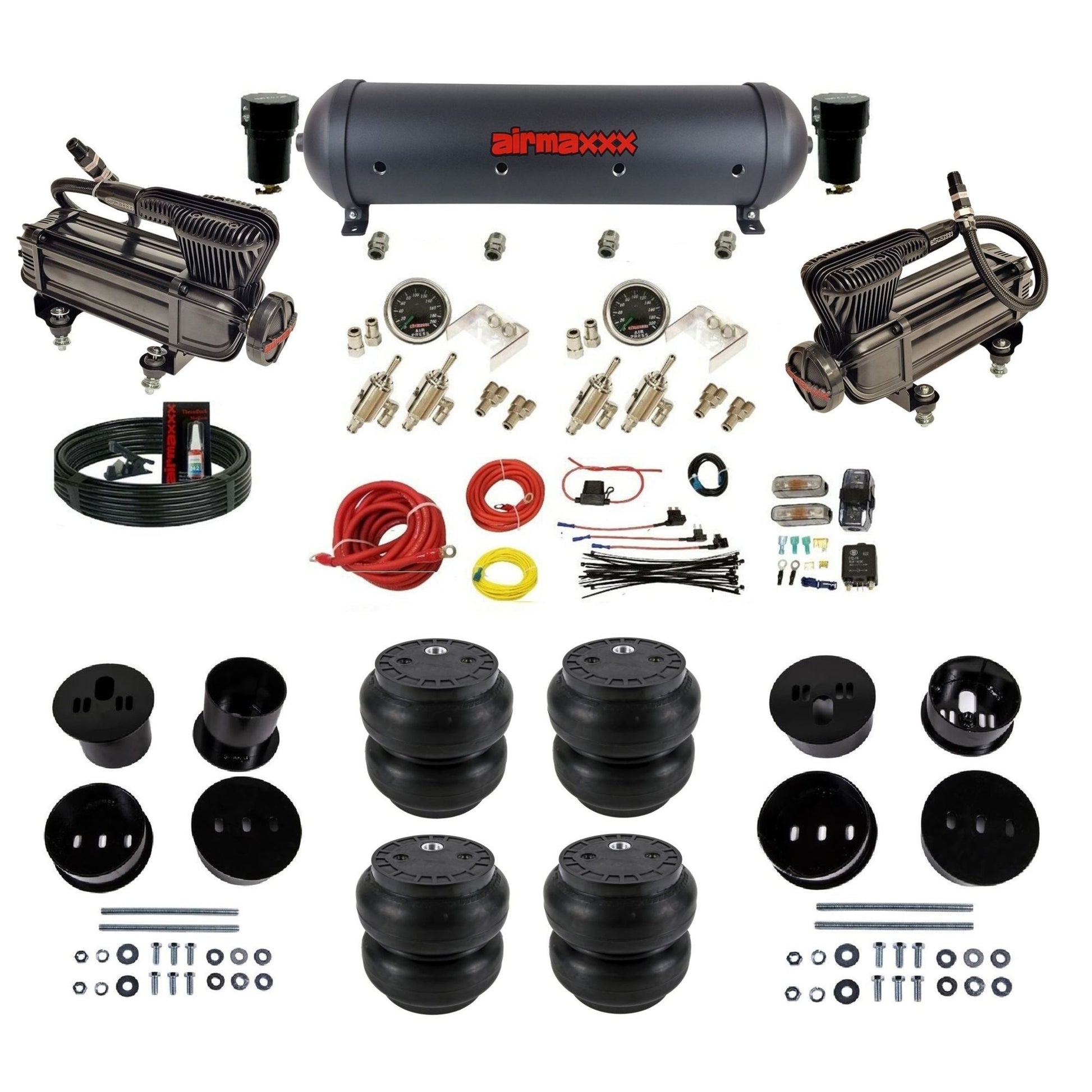 airmaxxx manual kit w/x-series air compressors black aluminum air tank & Slam bags w/brackets for 1958-60 Cadi KCAD58-XB2-59ABK-4TOG2GA2B-WK-HFSS7