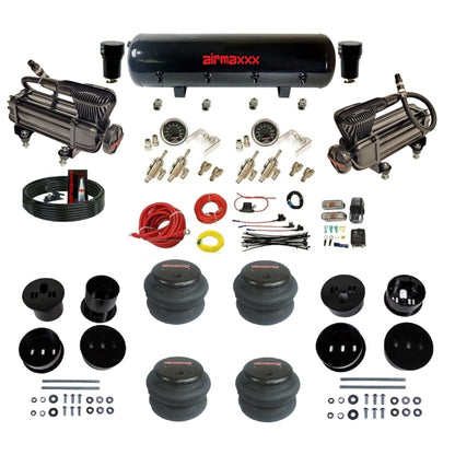 airmaxxx manual kit w/x-series air compressors black steel air tank & 2600 bags w/brackets for 1958-60 Cadi KCAD58-XB2-59S-4TOG2GA2B-WK-HF
