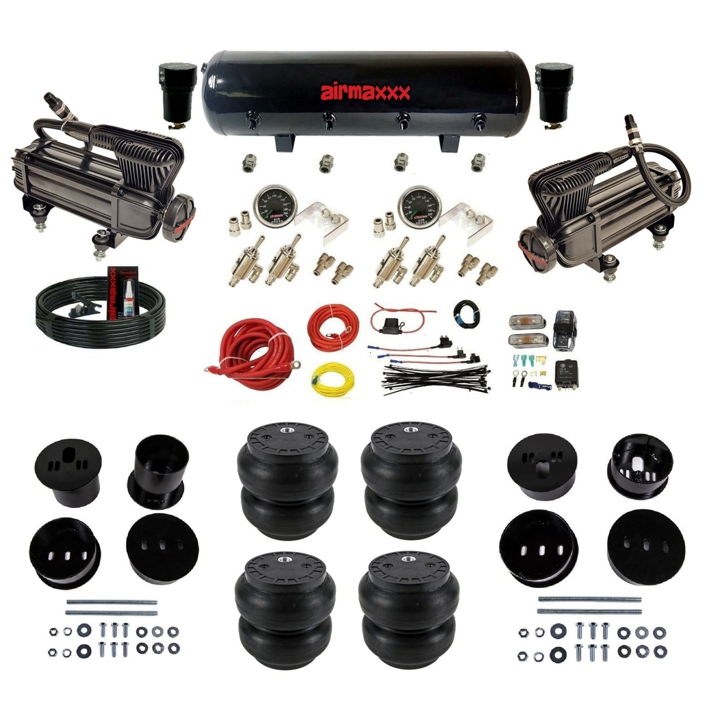 airmaxxx manual kit w/x-series air compressors black steel air tank & Slam bags w/brackets for 1958-60 Cadi KCAD58-XB2-59S-4TOG2GA2B-WK-HFSS7