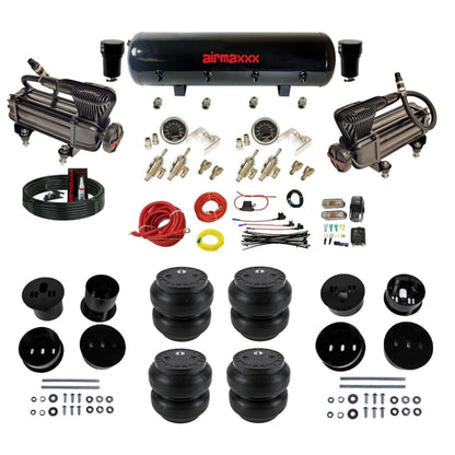 airmaxxx manual kit w/x-series air compressors black steel air tank & Slam bags w/brackets for 1958-60 Cadi KCAD58-XB2-59S-4TOG2GA2B-WK-HFSS7