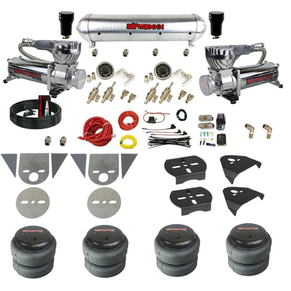 airmaxxx mini truck kit 580 chrome air compressor aluminum tank and 2500 bags w/brackets KTOR-580C2-59ARW-4TOG2GA2B-WK-HF