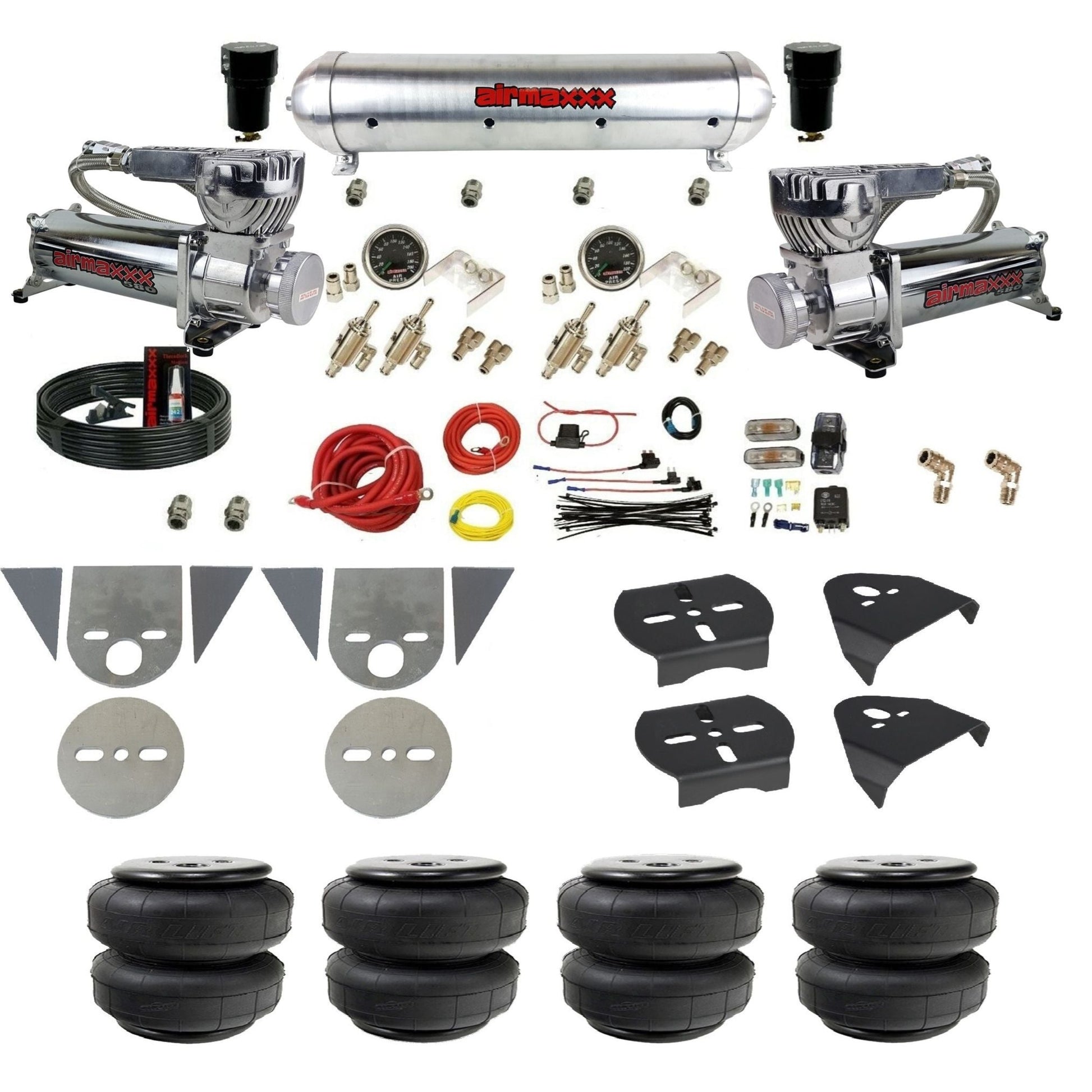 airmaxxx mini truck kit 580 chrome air compressor aluminum tank and Air Lift  bags w/brackets KTOR-580C2-59ARW-4TOG2GA2B-WK-HFD25