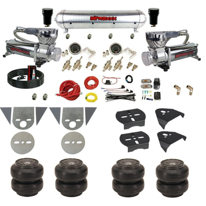 airmaxxx mini truck kit 580 chrome air compressor aluminum tank and Slam   bags w/brackets KTOR-580C2-59ARW-4TOG2GA2B-WK-HFSS6