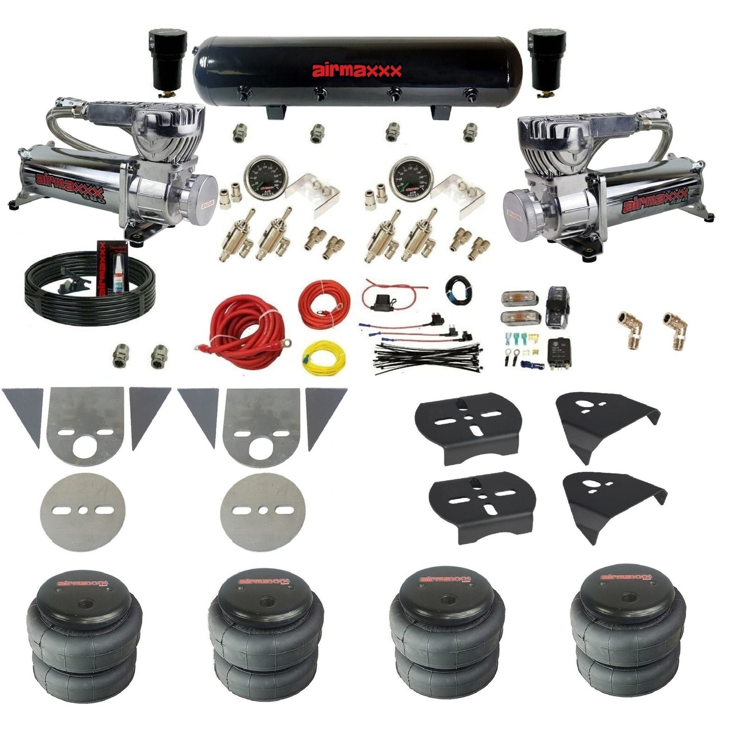 airmaxxx mini truck kit 580 chrome air compressor steel tank and 2500 bags w/brackets KTOR-580C2-59S-4TOG2GA2B-WK-HF