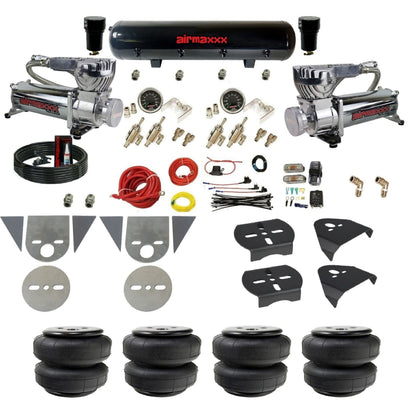 airmaxxx mini truck kit 580 chrome air compressor steel tank and Air Lift bags w/brackets KTOR-580C2-59S-4TOG2GA2B-WK-HFD25