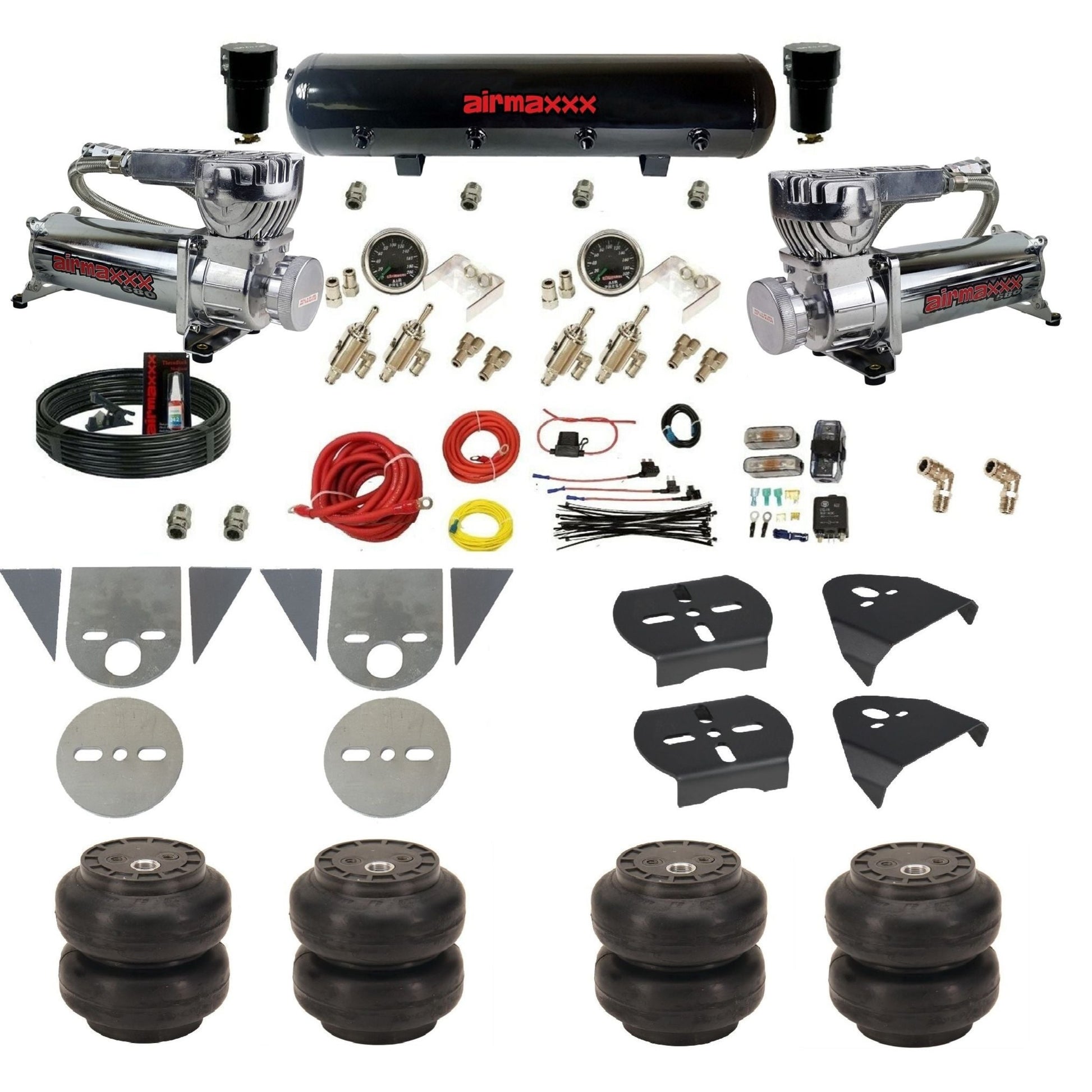 airmaxxx mini truck kit 580 chrome air compressor steel tank and Slam bags w/brackets KTOR-580C2-59S-4TOG2GA2B-WK-HFSS6