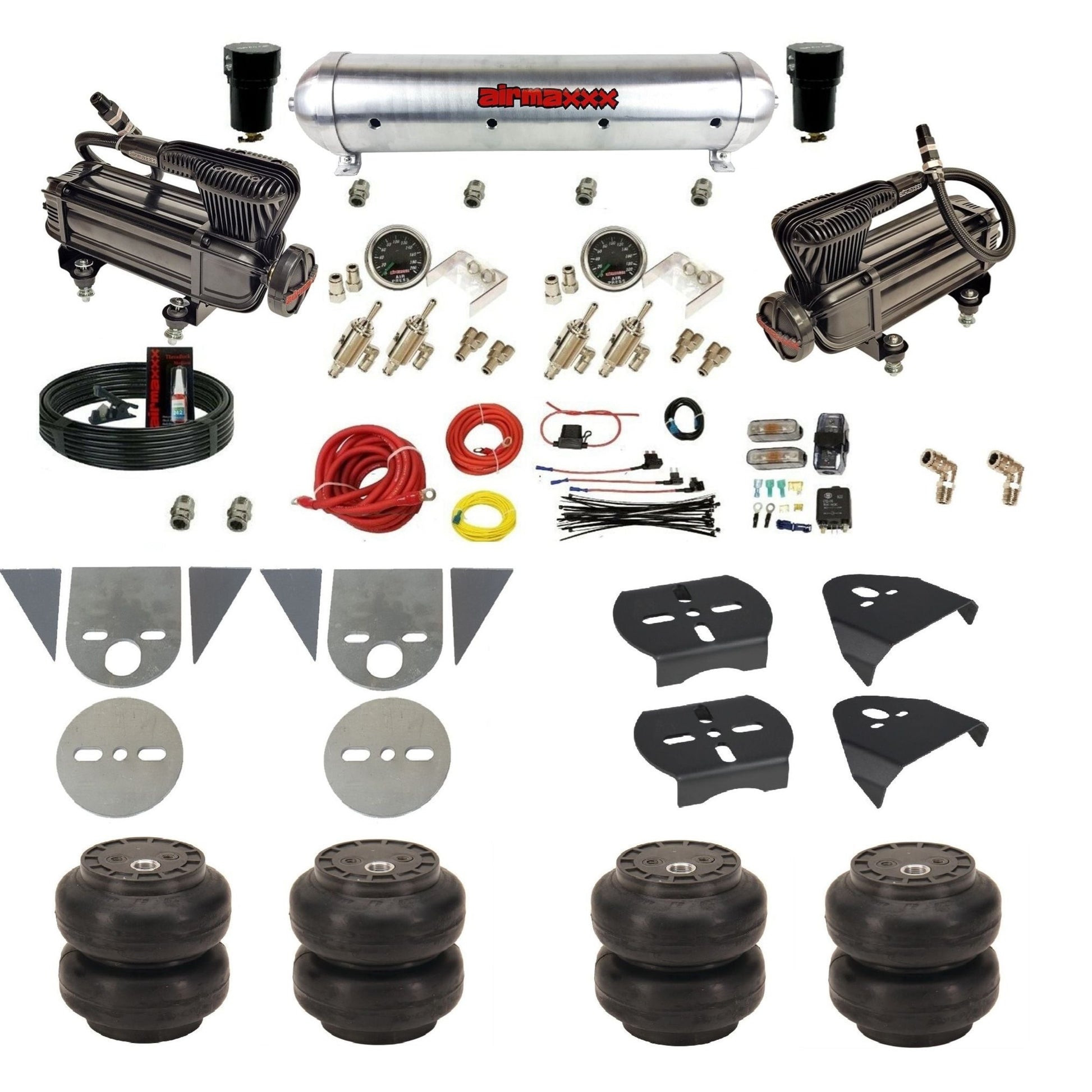 airmaxxx mini truck kit x-series air compressor aluminum tank and Slam bags w/brackets KTOR-XB2-59ARW-4TOG2GA2B-WK-HFSS6