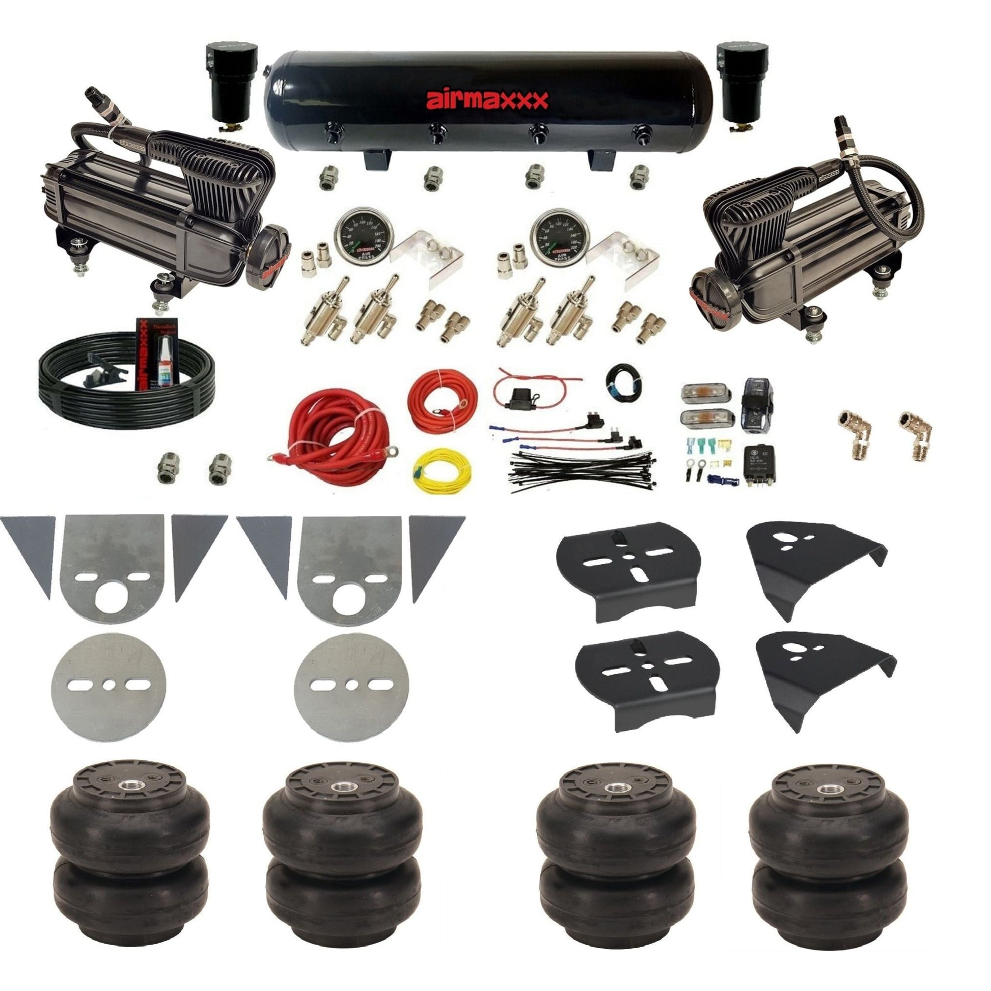 airmaxxx mini truck kit x-series air compressor steel tank and Slam bags w/brackets KTOR-XB2-59S-4TOG2GA2B-WK-HFSS6