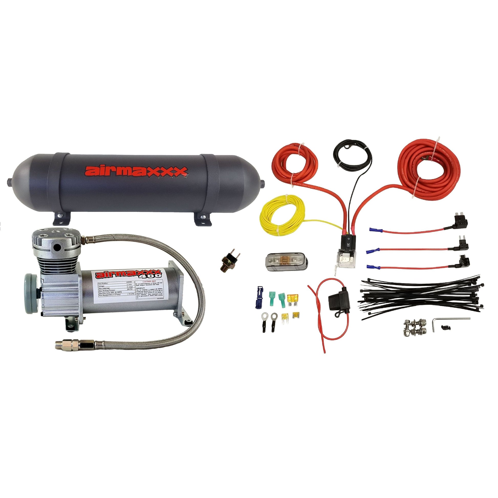 airmaxxx pewter 400 air compressor with aluminum 3 gallon tank and wiring kit