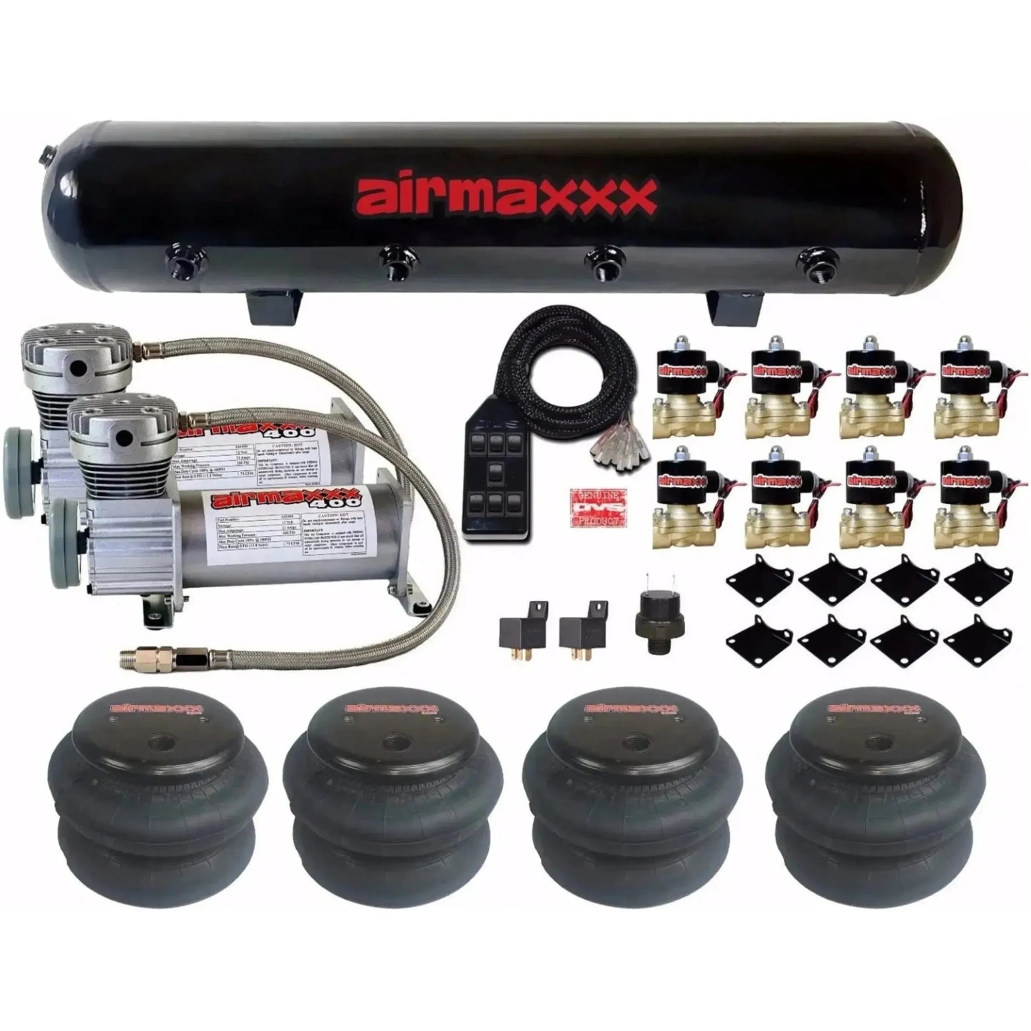 airmaxxx pewter compressor 2600 air bag brass valve avs switch kit
