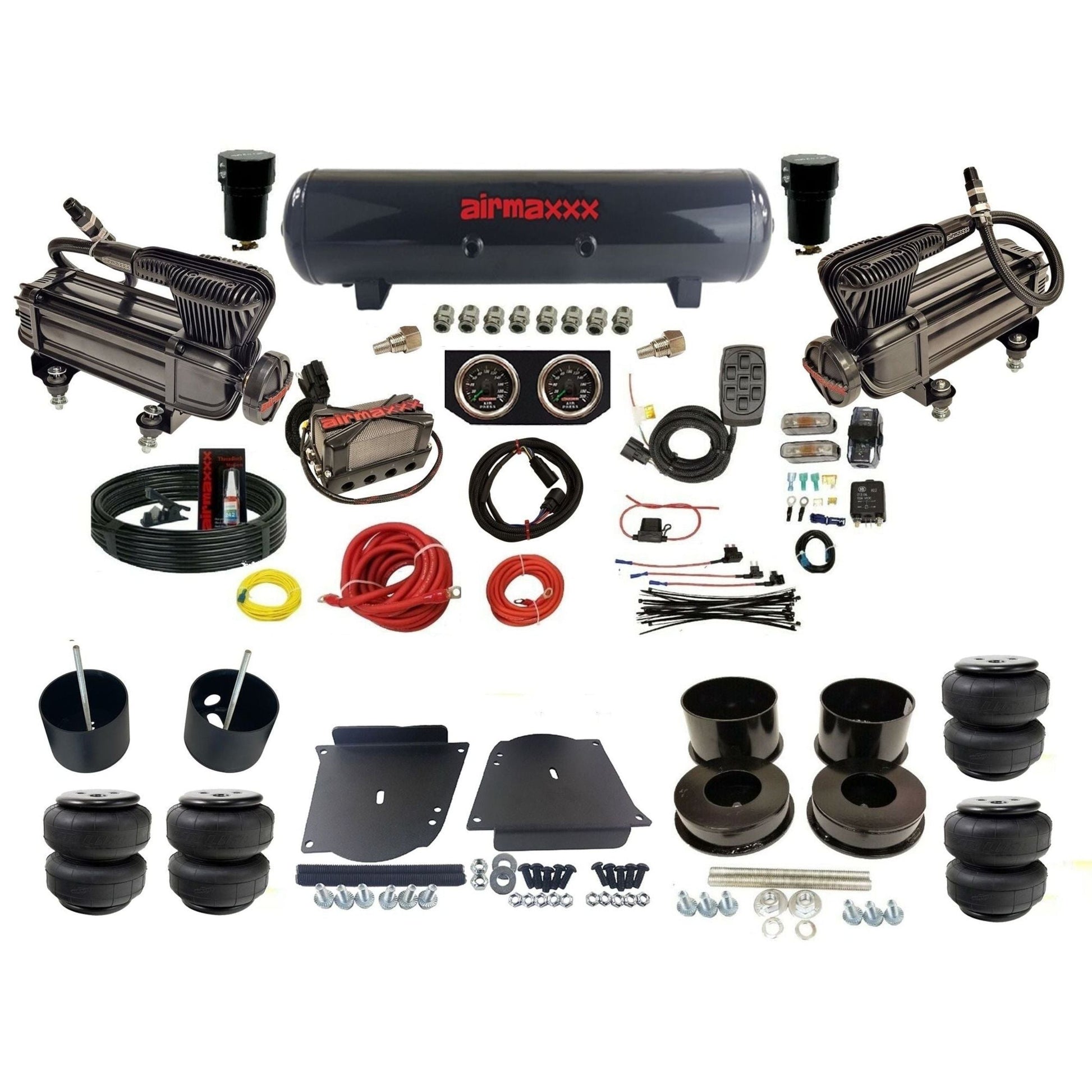 airmaxxx plug n play 3/8" air suspension kit X-series compressors steel tank & Air Lift bags for 1964-72 A-Body KABDY-XB2-57S-X4X7-WK-HFD25