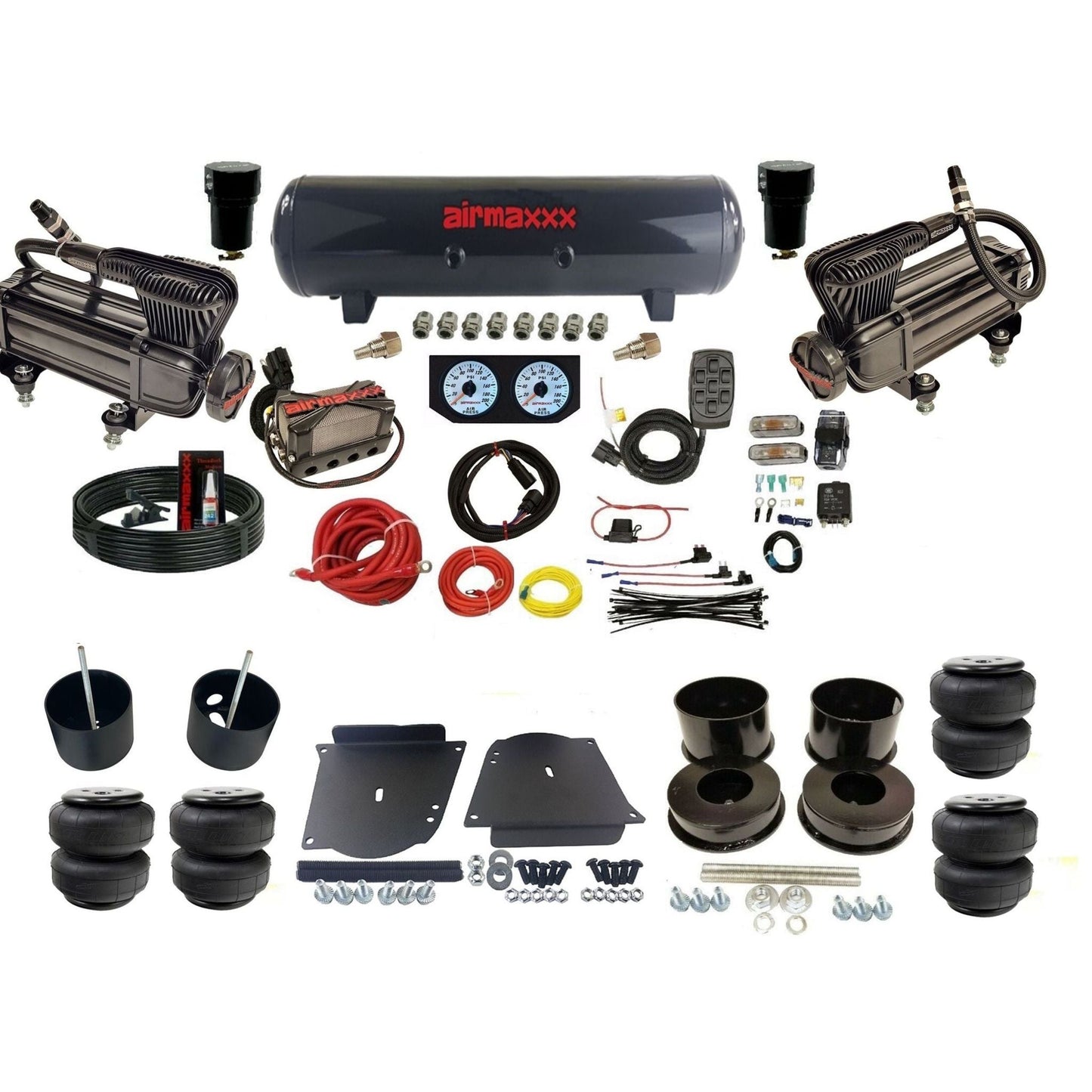 airmaxxx plug n play 3/8" air suspension kit X-series steel tank & Air Lift bags fits 1964-72 A-Body KABDY-XB2-57S-X4X7-WK-HFD25