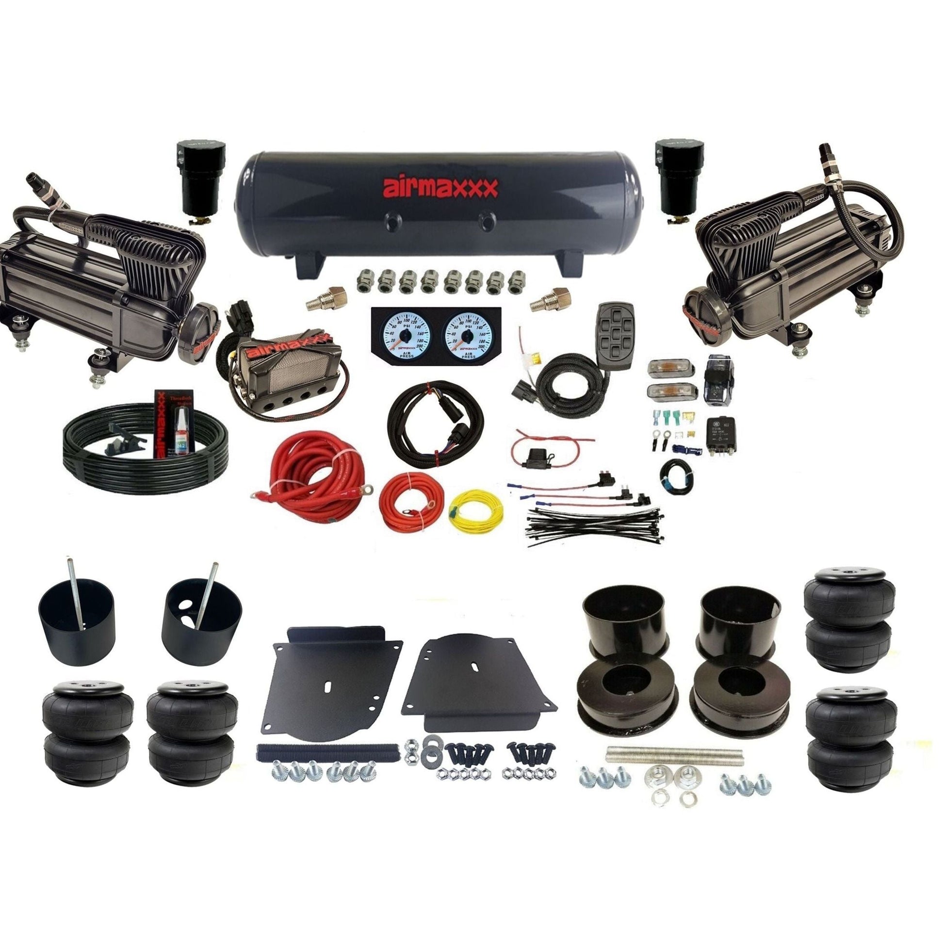 airmaxxx plug n play 3/8" air suspension kit X-series steel tank & Air Lift bags fits 1964-72 A-Body KABDY-XB2-57S-X4X7-WK-HFD25