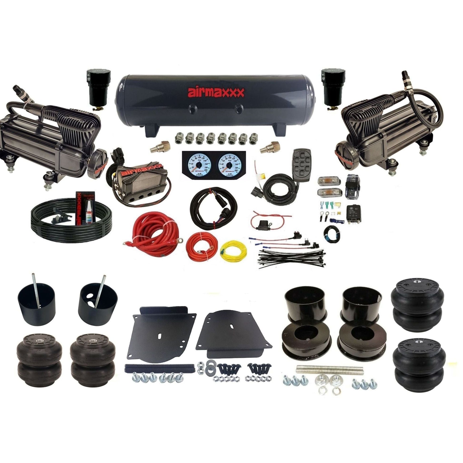 airmaxxx plug n play 3/8" air suspension kit X-series steel tank & Slam bags fits 1964-72 A-Body KABDY-XB2-57S-X4X7-WK-HFSS6SS7