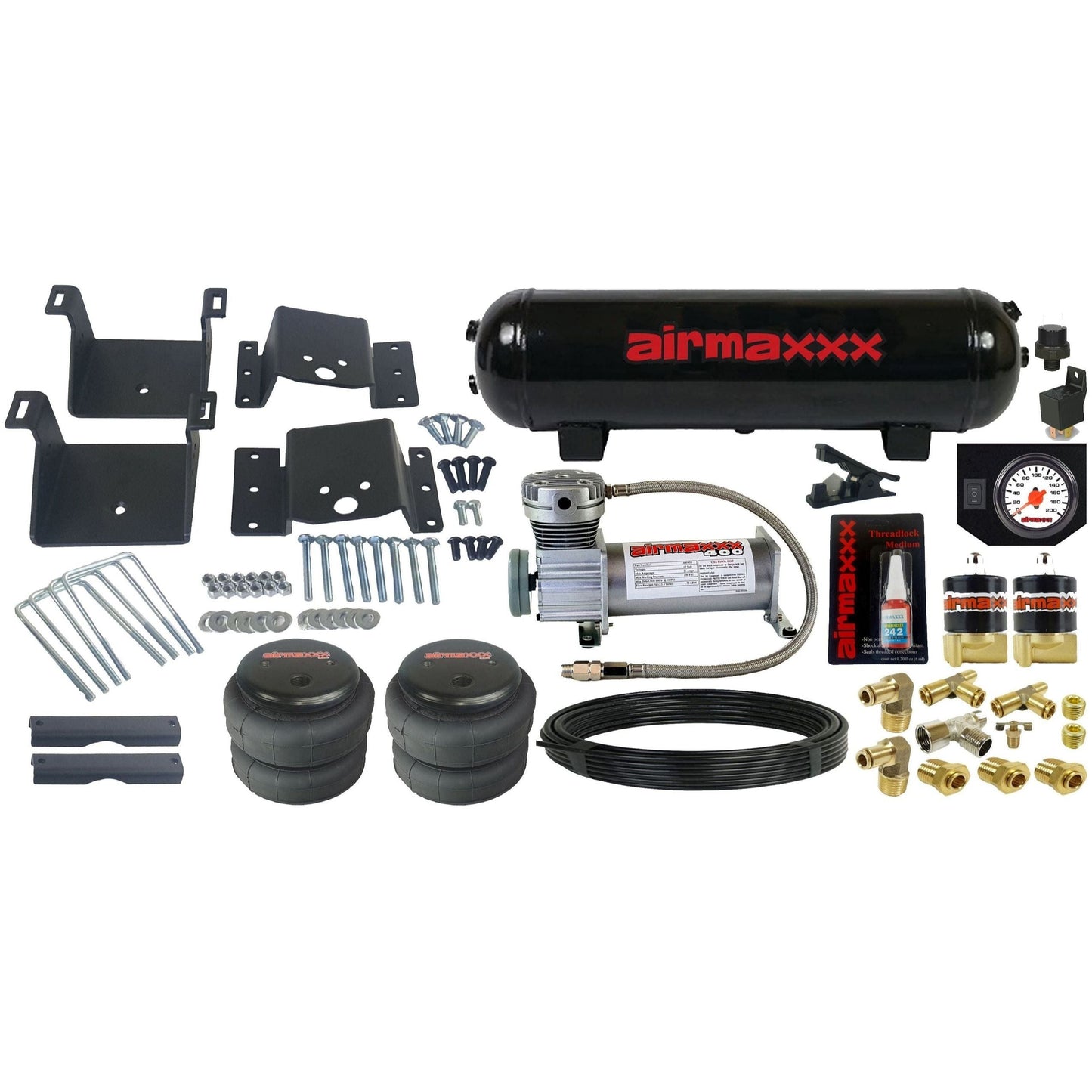 airmaxxx rear tow assist kit w/white gauge tank & compressor for 2011 2017 silverado/Sierra 2500 3500 8 lug