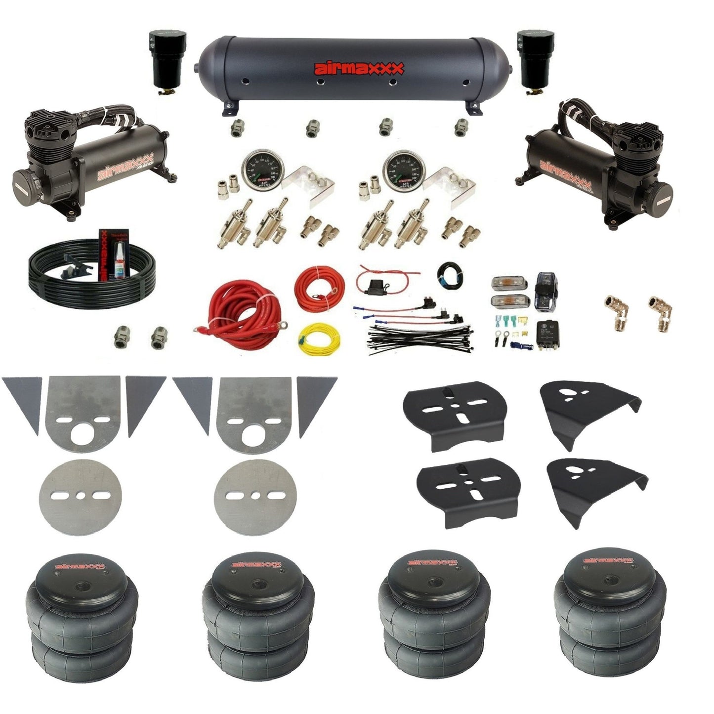 airmaxxx toggle kit with 480 black dual compressors aluminum air tank and 2500 air bags KTOR-480B2-59ABK-4TOG2GA2B-WK-HF