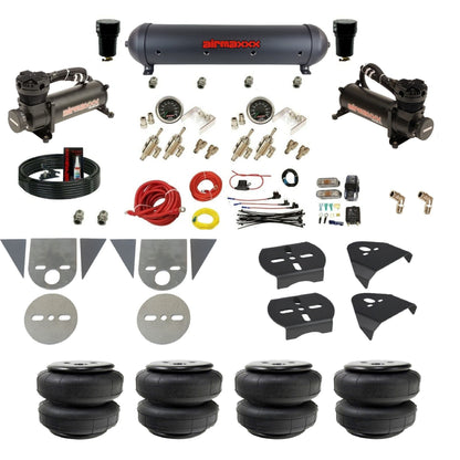 airmaxxx toggle kit with 480 black dual compressors aluminum air tank and Air Lift air bags KTOR-480B2-59ABK-4TOG2GA2B-WK-HFD25