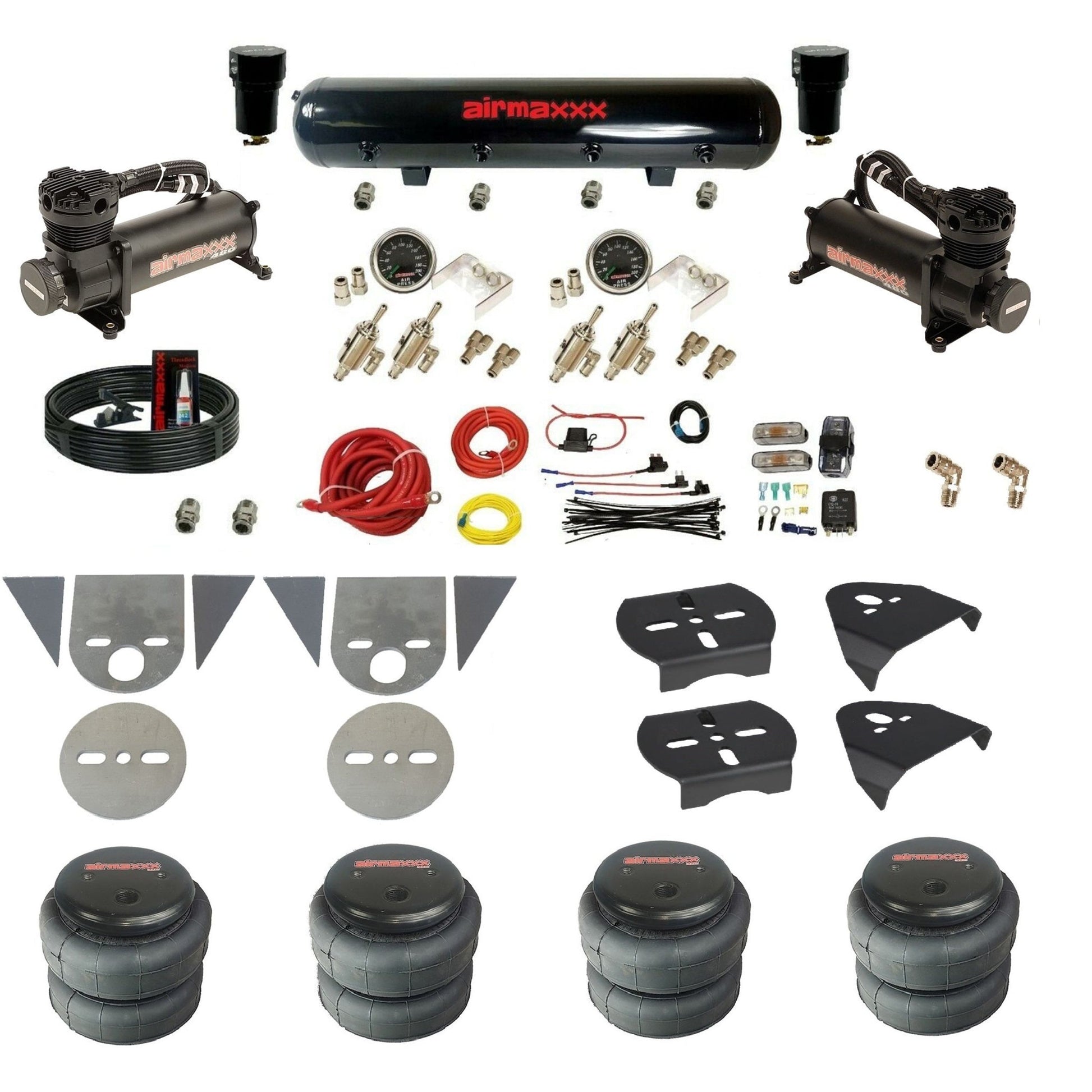 airmaxxx toggle kit with 480 black dual compressors black steel air tank and 2500 air bags KTOR-480B2-59S-4TOG2GA2B-WK-HF
